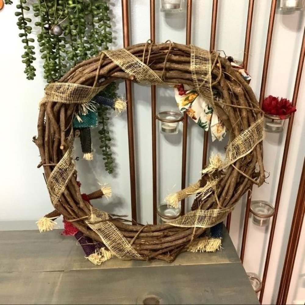 Thanksgiving Fall Scarecrow Wreath Autumn Holiday Decor - Picture 5 of 6